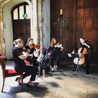 String quartet performing live music for a wedding ceremony at Eltham Palace, London