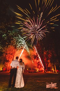Fireworks display at a Buckinghamshire yurt wedding reception, photo by Potters Instinct Photography