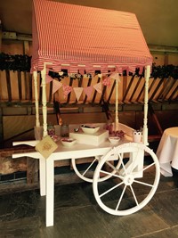 Desert trolley at wedding reception at Lains Barn, Oxfordshire