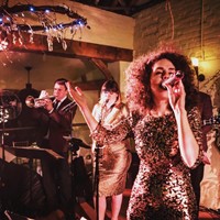 Live band performing swing and soul music for a wedding reception in Norfolk
