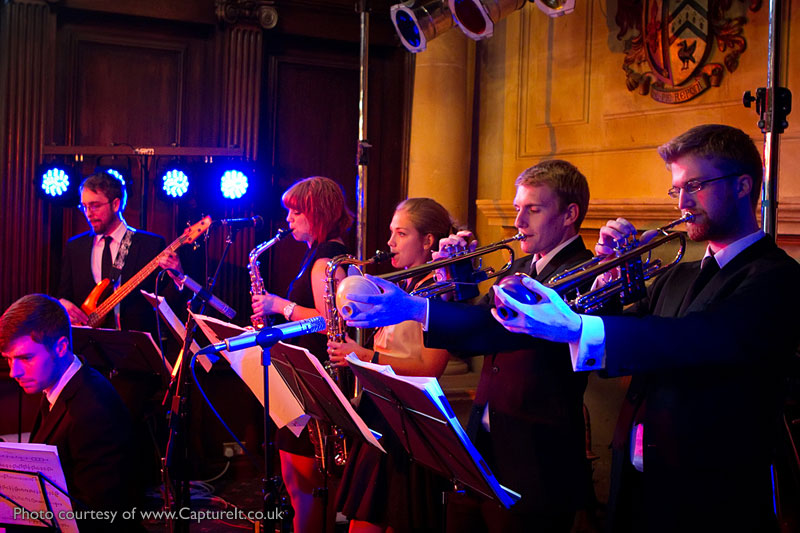 Function band Down for the Count performing at Anthony and Becky's Wedding Reception at Pinewood Studios, Buckinghamshire.  Photo courtesy of Capture It.