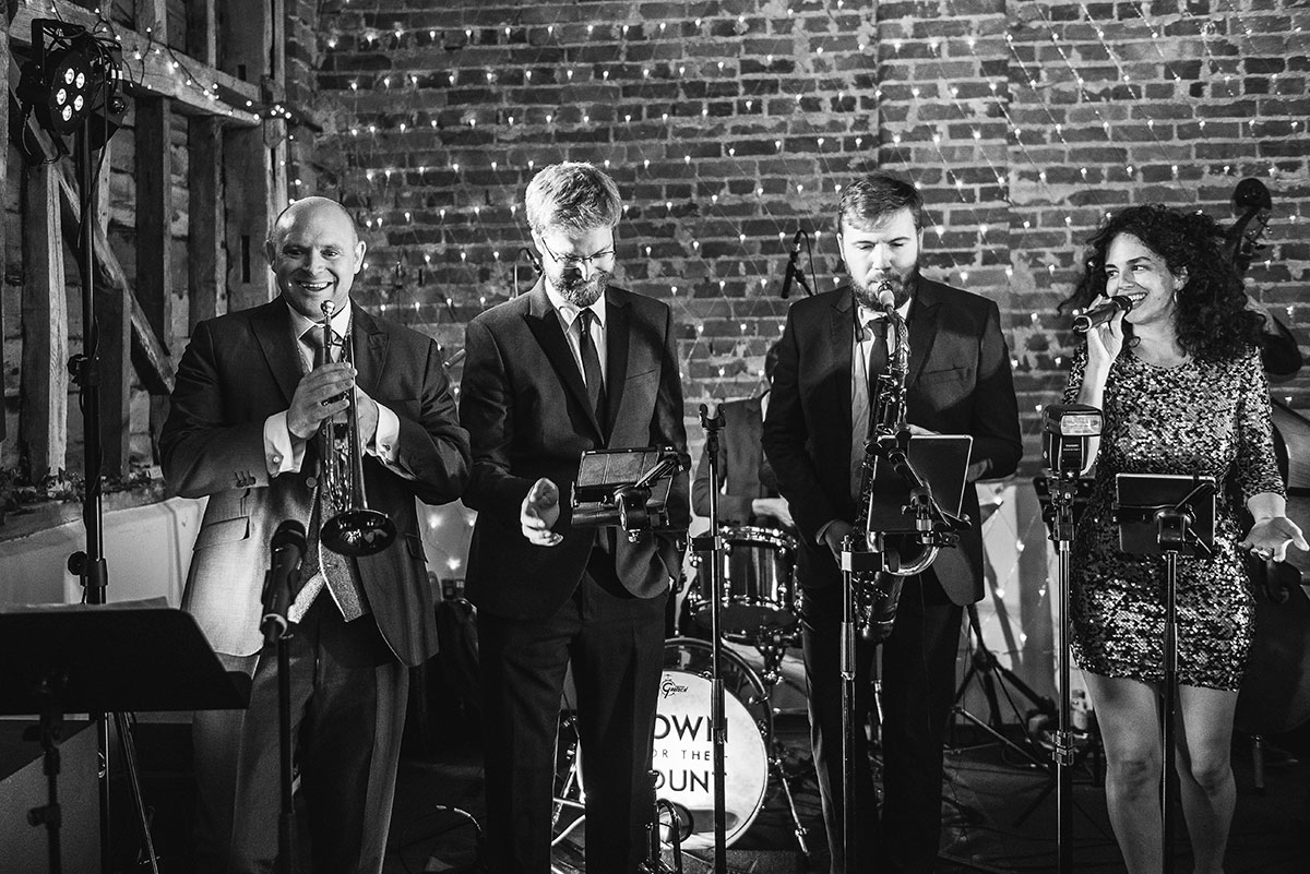 Down for the Count's swing, soul and pop function band performing at a wedding reception in Oxfordshire