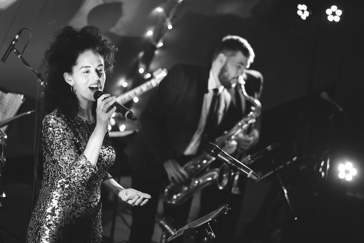 Down for the Count's swing, soul and pop function band performing at a wedding reception in Hampshire