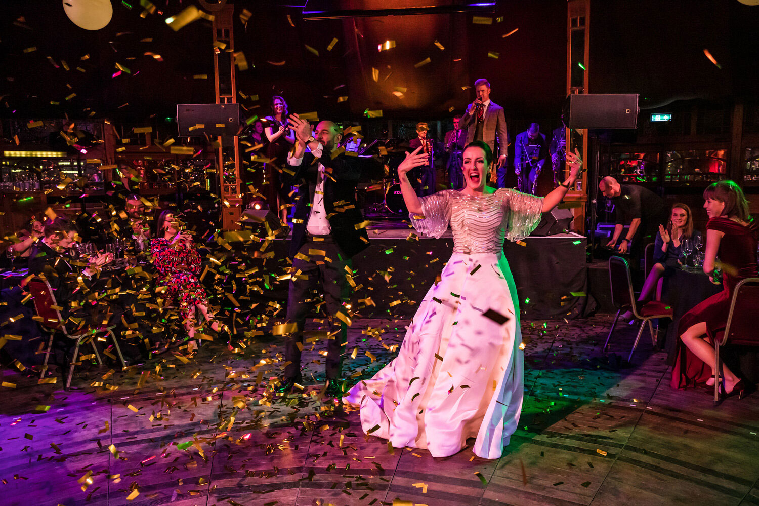 Down for the Count's swing, soul and pop function band performing at a wedding reception at Cafe de Paris in Sussex