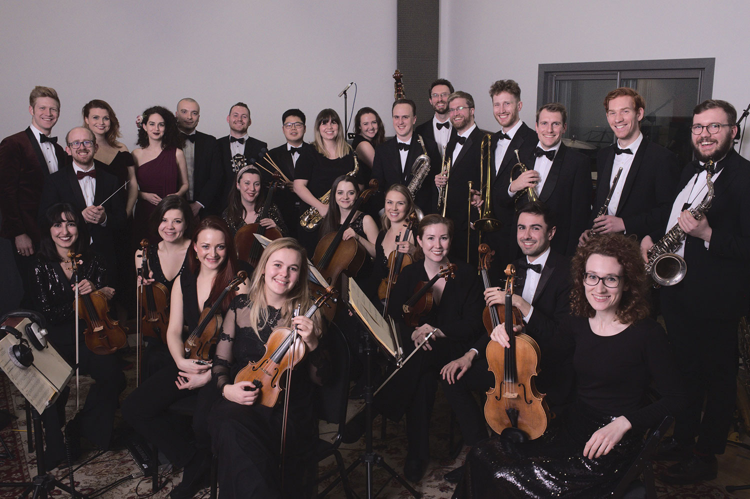 Our largest line-up is our 27-piece Concert Orchestra - here we are recording our latest album at The Cold Stores, Kent in January 2020