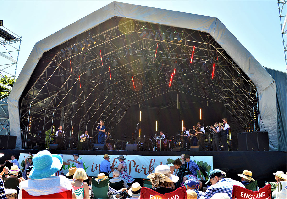 Down for the Count performing live swing and soul festival music at Sutton Coldfield Concerts in the Park