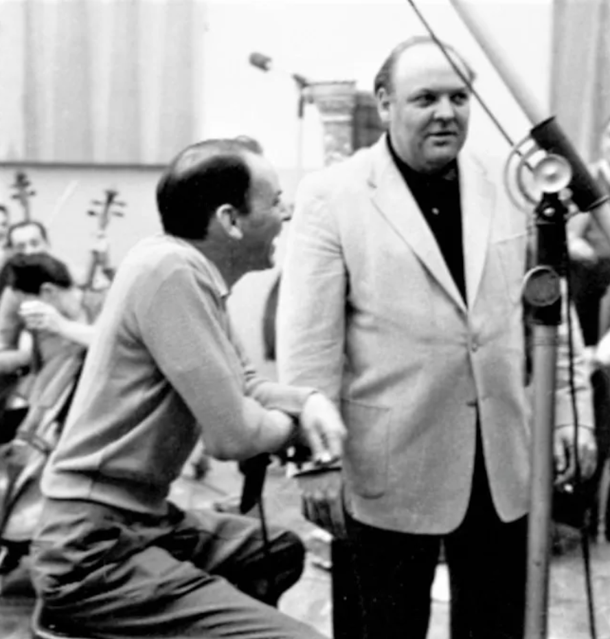 Frank Sinatra and Billy May in the recording studio