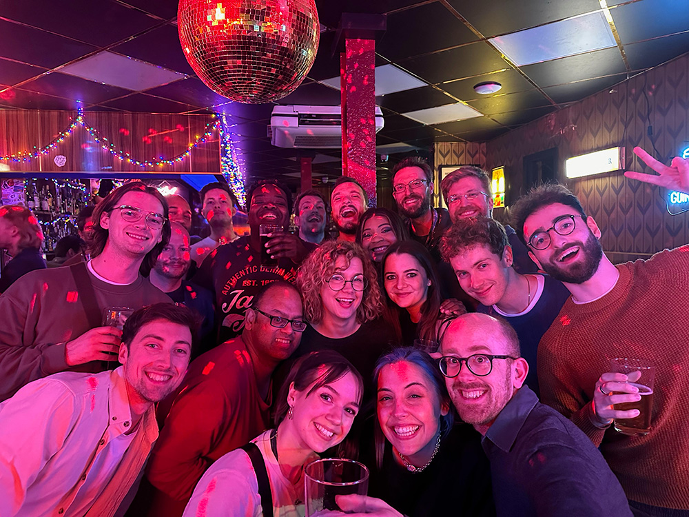 The Down for the Count Orchestra celebrating in Teddy's