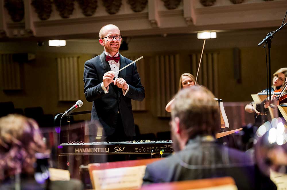 Conductor Mike Paul-Smith with the Down for the Count Swing Orchestra