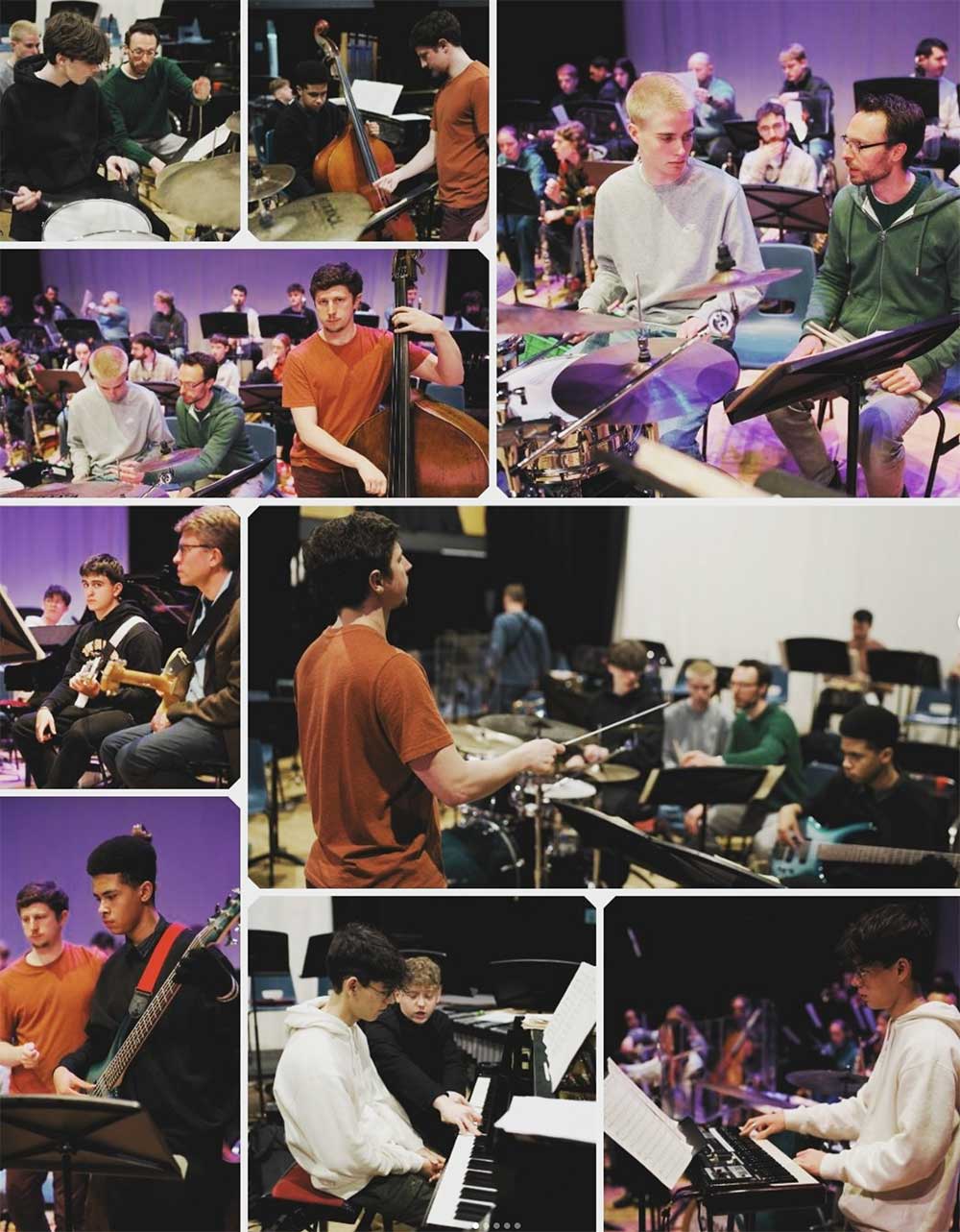 Down for the Count's musicians running sectionals in a schools' workshop