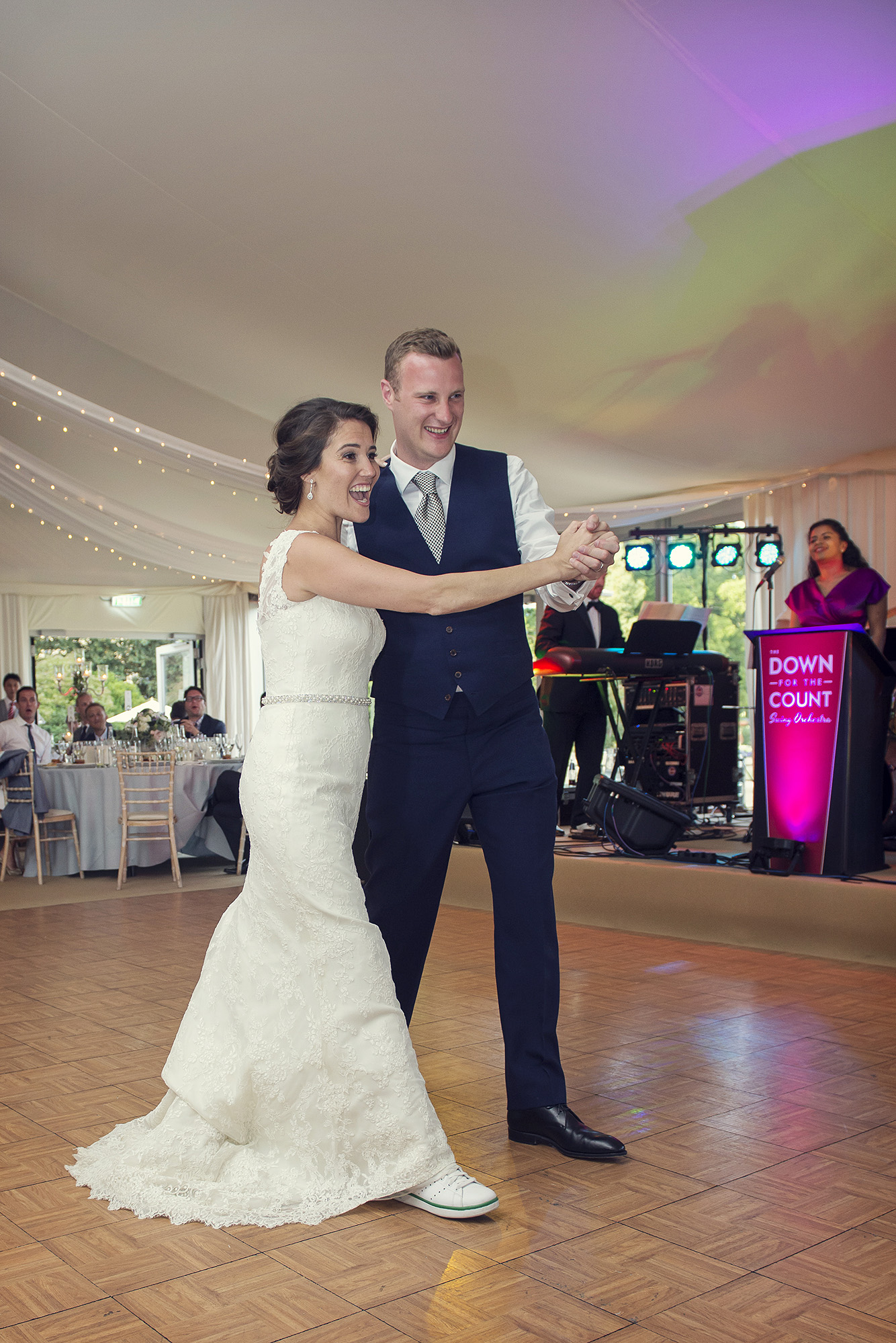 Down for the Count performing for the first dance at Andy and Karen's wedding reception at The Elvetham Hotel, Hampshire