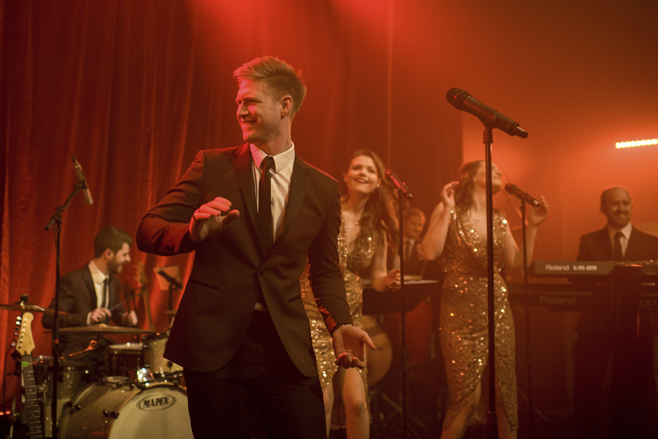 Vocalist Callum Gillies performing with live band Down for the Count at The Tabernacle, Notting Hill, London
