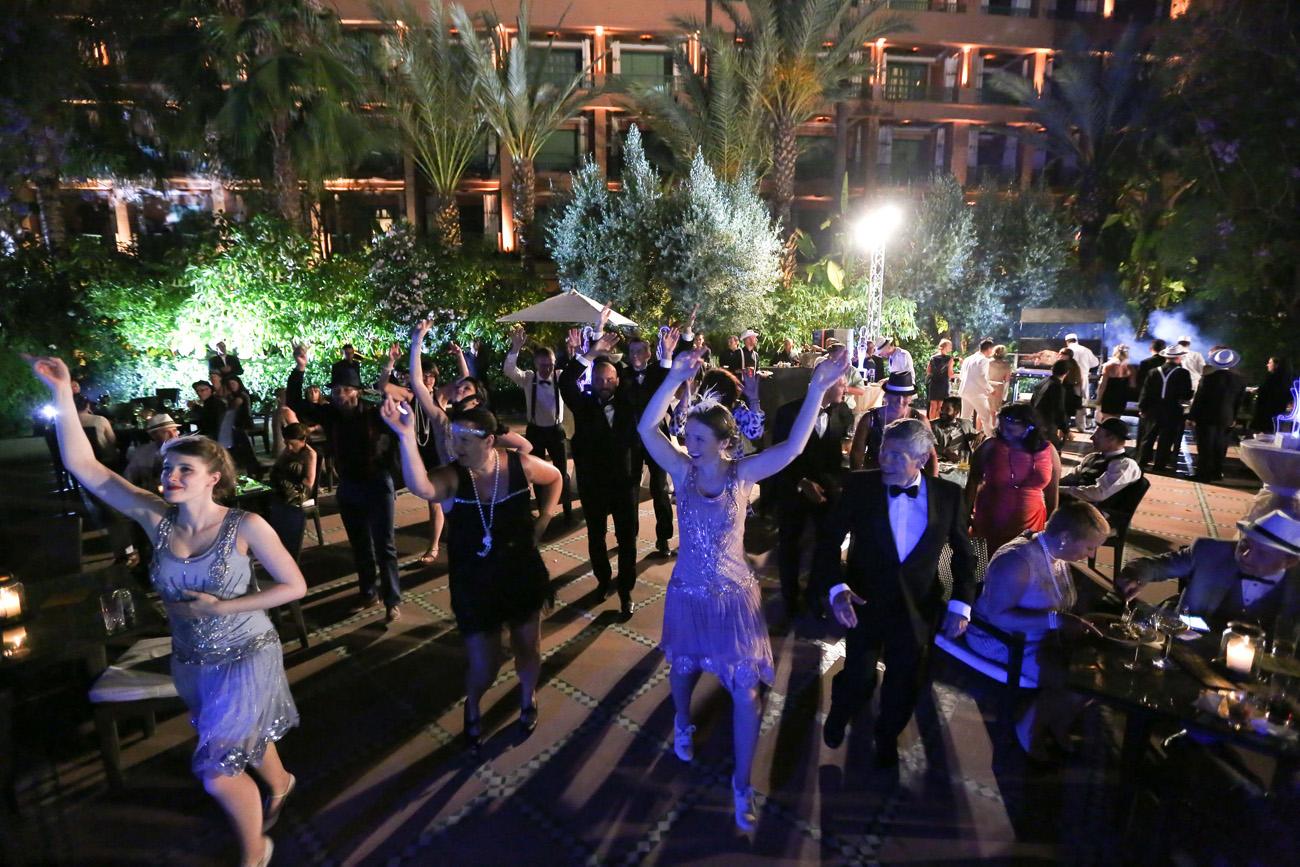 Vintage swing dancers at La Mamounia Hotel, Marrakech, Morocco for a Great Gatsby themed event