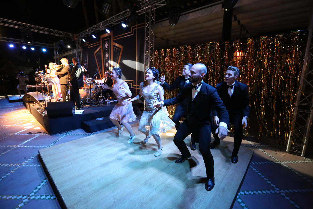 Vintage swing dancers at La Mamounia Hotel, Marrakech, Morocco for a Great Gatsby themed event