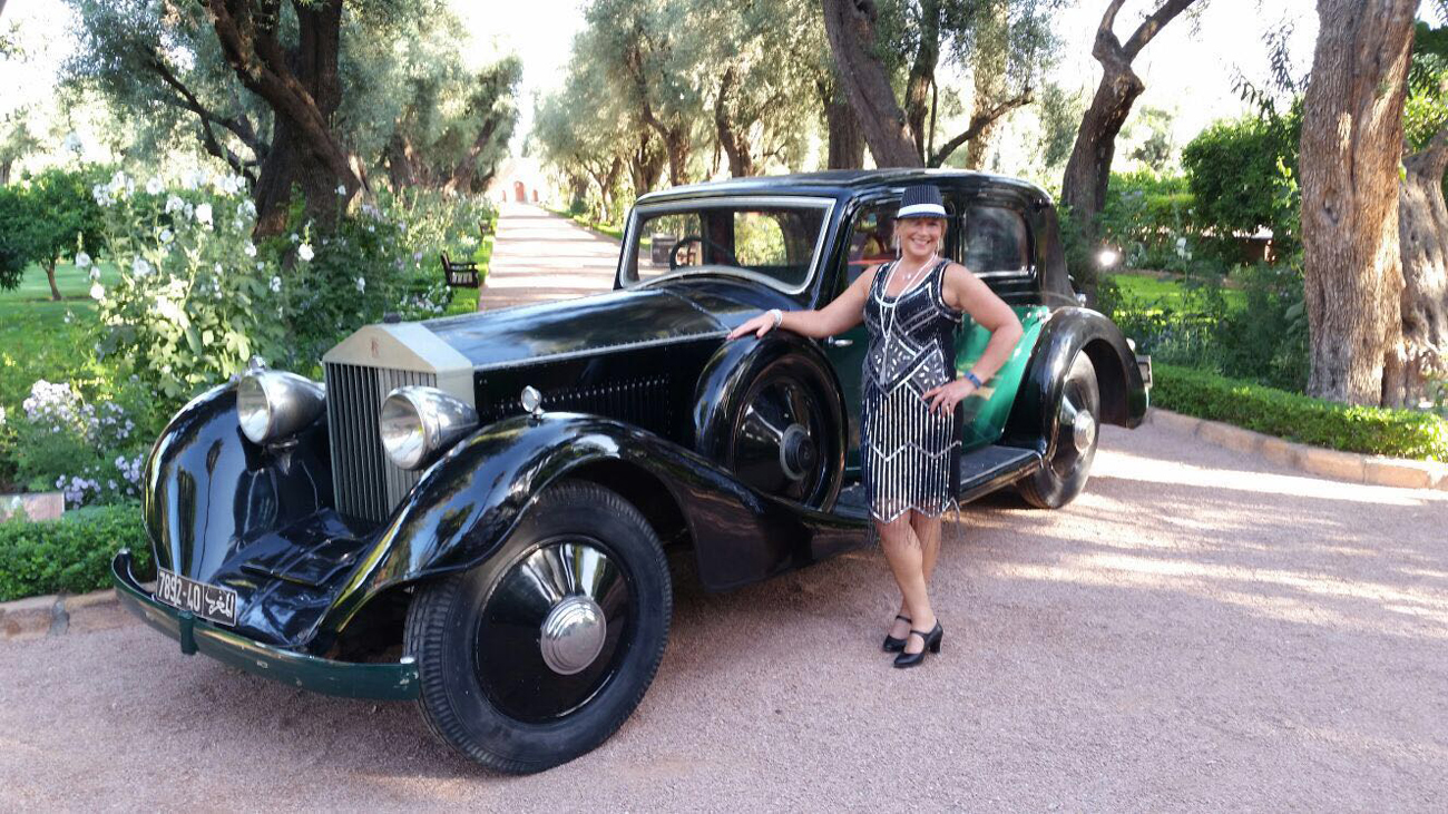 Vintage car at a Great Gatsby themed event at La Mamounia Hotel, Marrakech, Morocco for a Great Gatsby themed event