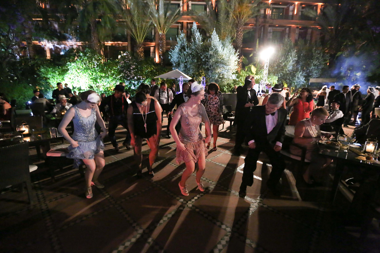 Vintage swing dancers entertaining the crowd at a Great Gatsby themed event at La Mamounia Hotel, Marrakech, Morocco